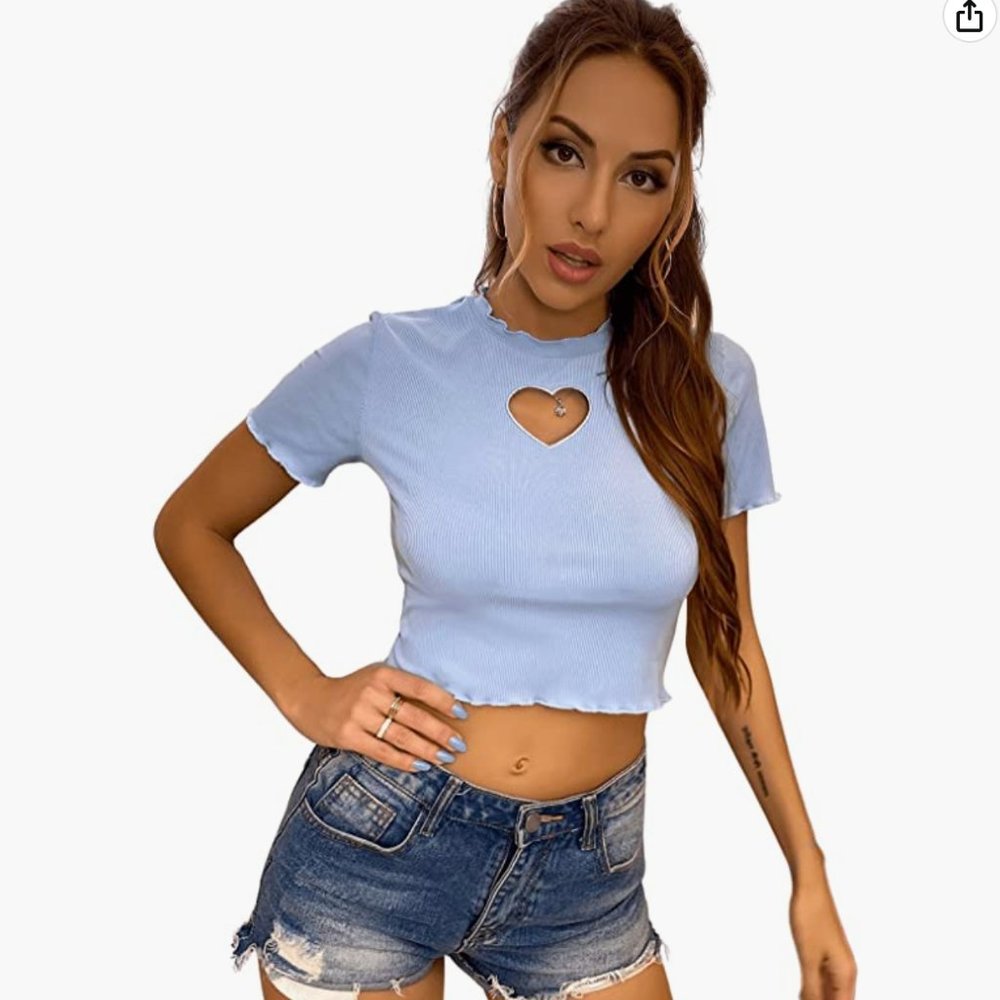 Heart Cut Out Short Sleeve Crop Top
